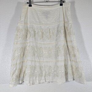INC International Concepts A Line Linen Skirt Women Size 10 Embroidered Beige